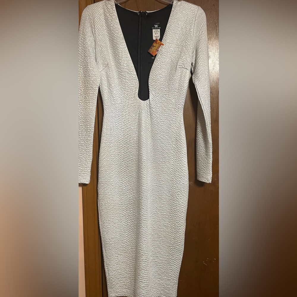 Va Va Voom Silver Ribbed Cut Out Sheath Dress